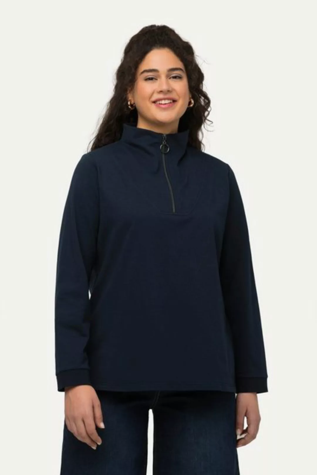 Ulla Popken Sweatshirt Troyer-Sweater Stehkragen Zipper Langarm günstig online kaufen