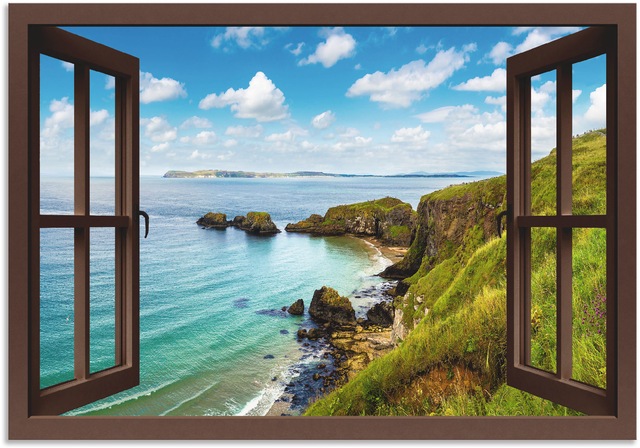 Artland Wandbild "Küstenweg in Nordirland durchs Fenster", Meer Bilder, (1 günstig online kaufen