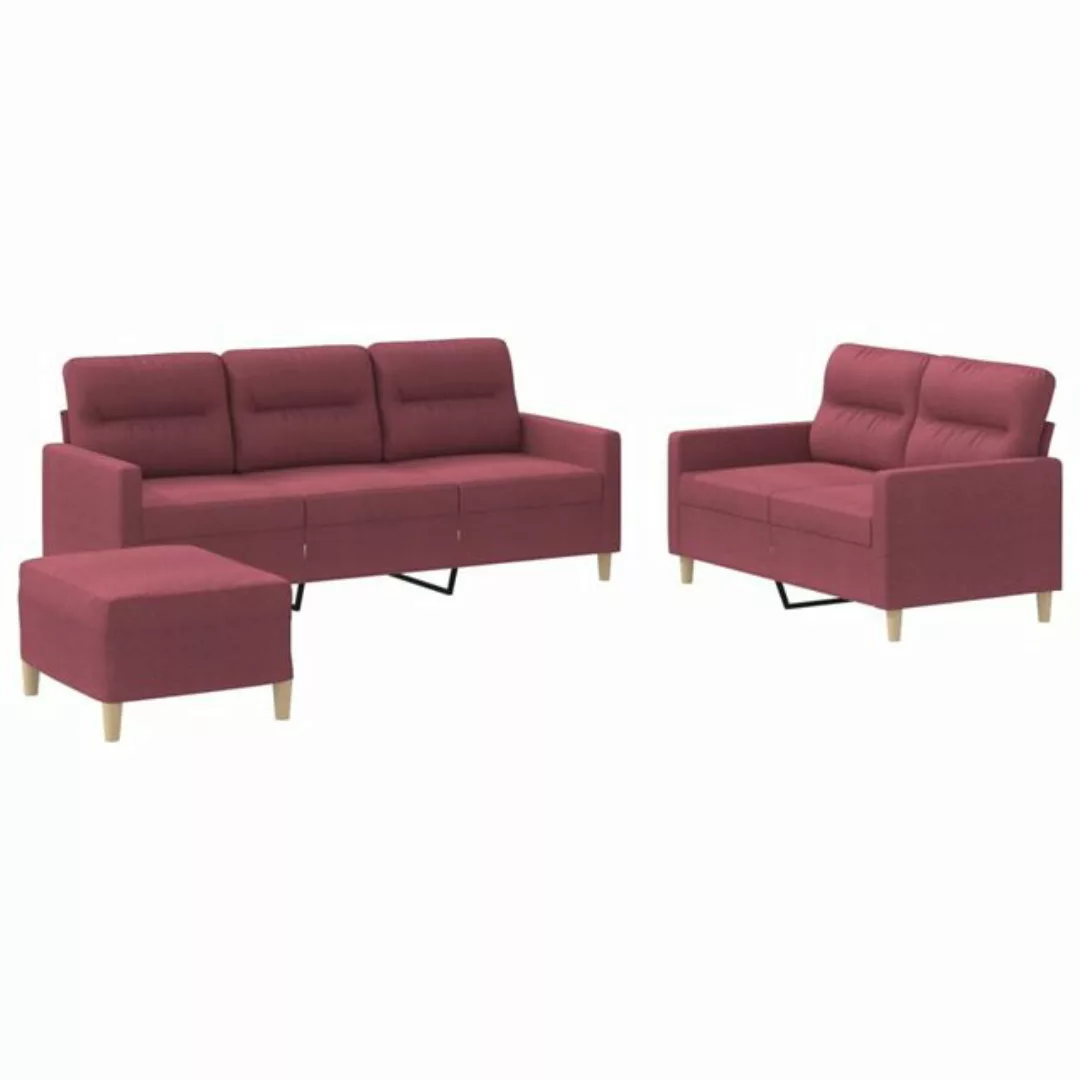 vidaXL Sofa 3-tlg. Sofagarnitur mit Kissen Weinrot Stoff günstig online kaufen