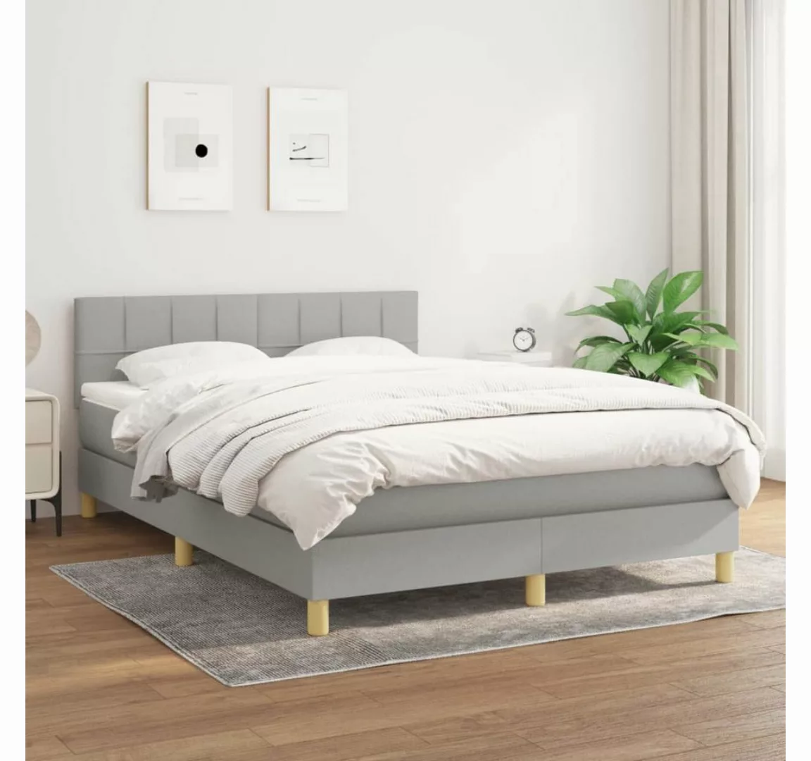 furnicato Bett Boxspringbett mit Matratze Hellgrau 140x190 cm Stoff günstig online kaufen