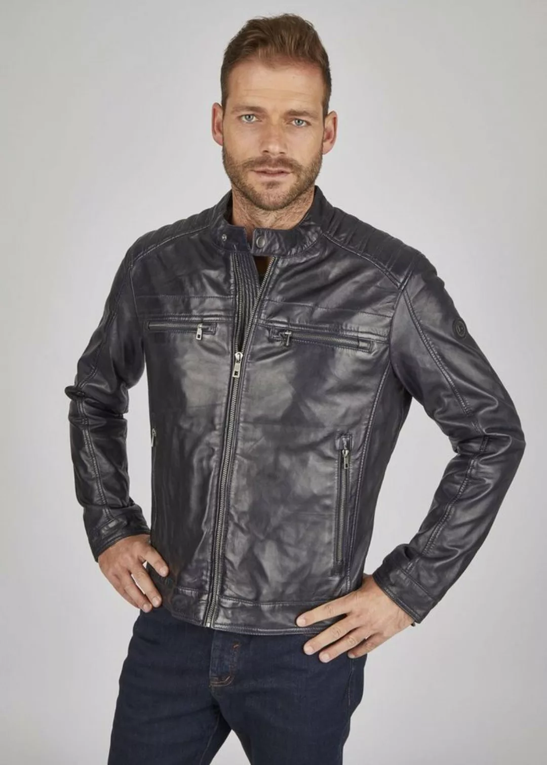 bugatti Lederjacke BUAMADEO mit Stehkragen und Druckknopfriegel günstig online kaufen