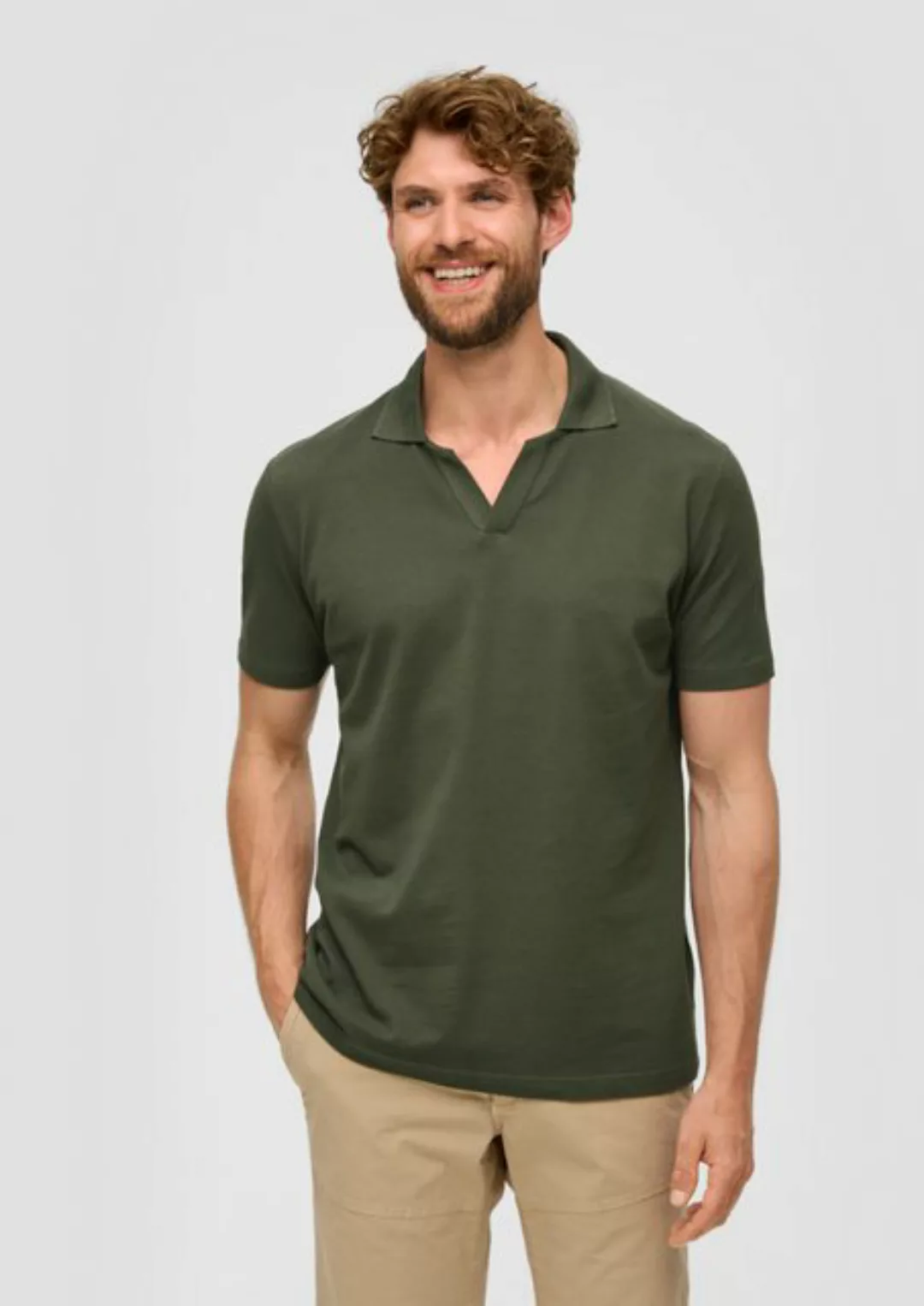 s.Oliver Kurzarmshirt Poloshirt aus Baumwolle mit offenem Kragen günstig online kaufen