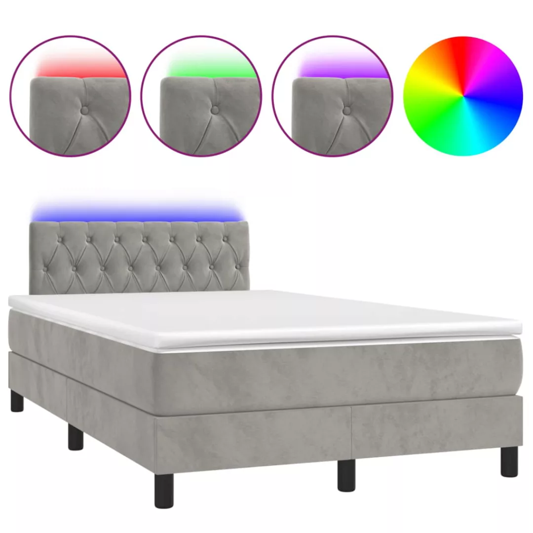 Vidaxl Boxspringbett Mit Matratze & Led Hellgrau 120x200 Cm Samt günstig online kaufen