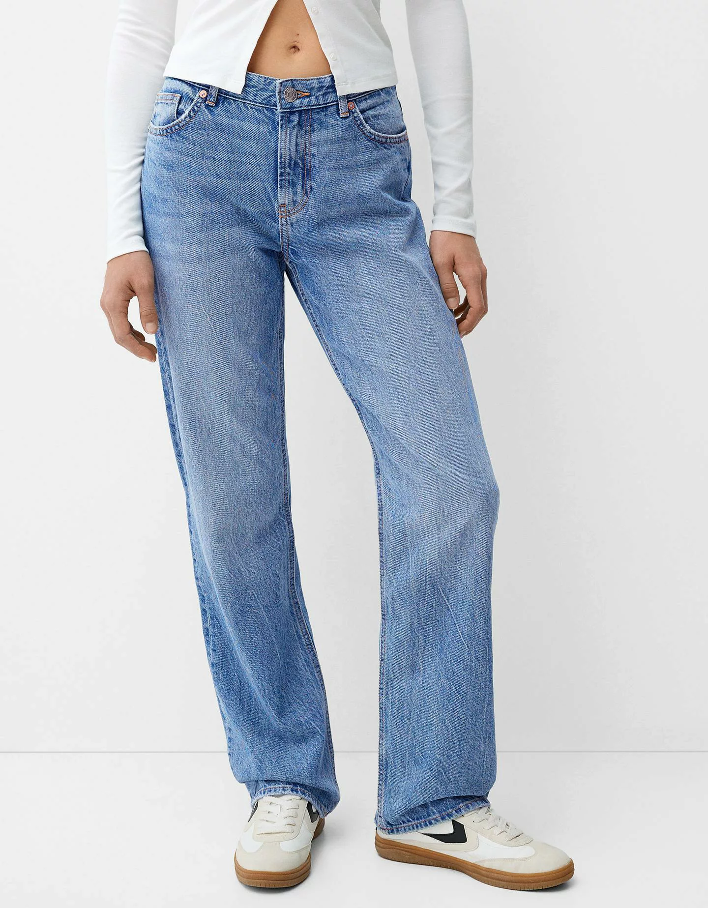 Bershka Straight Fit Jeans Damen 34 Ausgewaschenes Blau günstig online kaufen