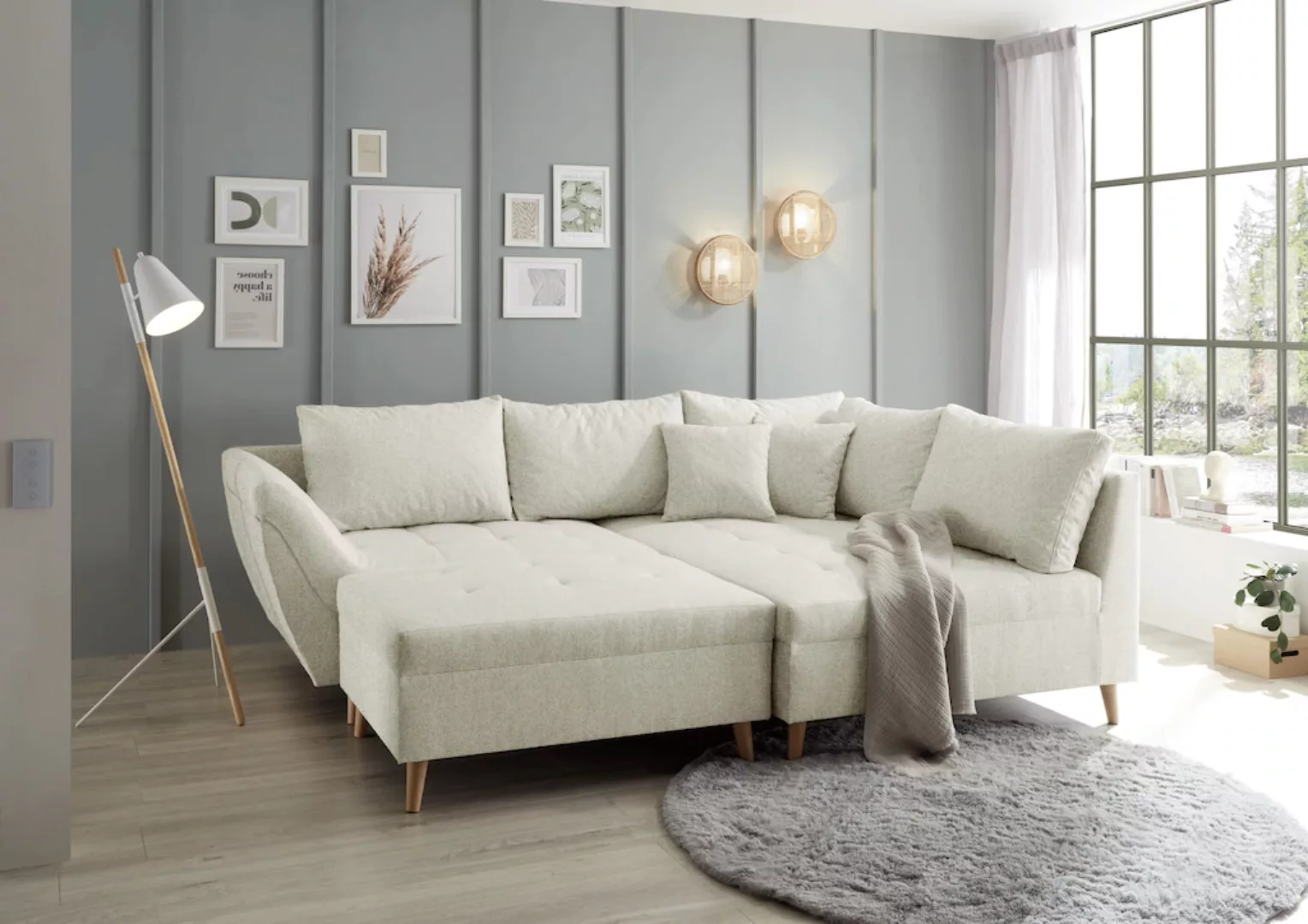 ED EXCITING DESIGN Ecksofa "Split L-Form", (Set, Ecksofa mit Hocker) günstig online kaufen