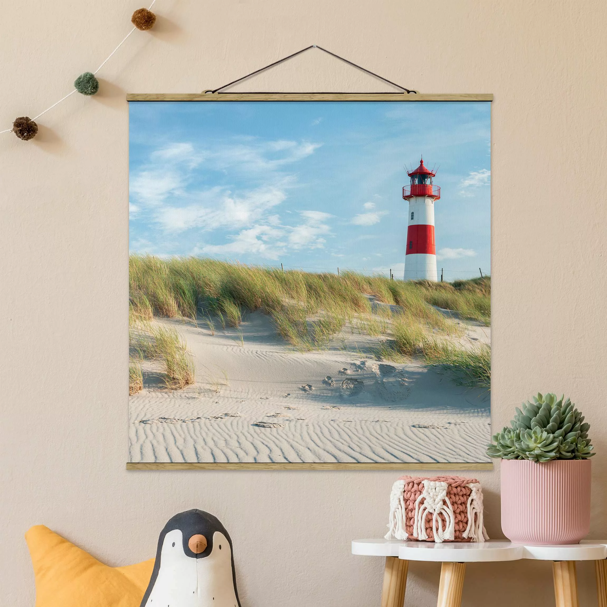 Stoffbild mit Posterleisten Leuchtturm an der Nordsee günstig online kaufen