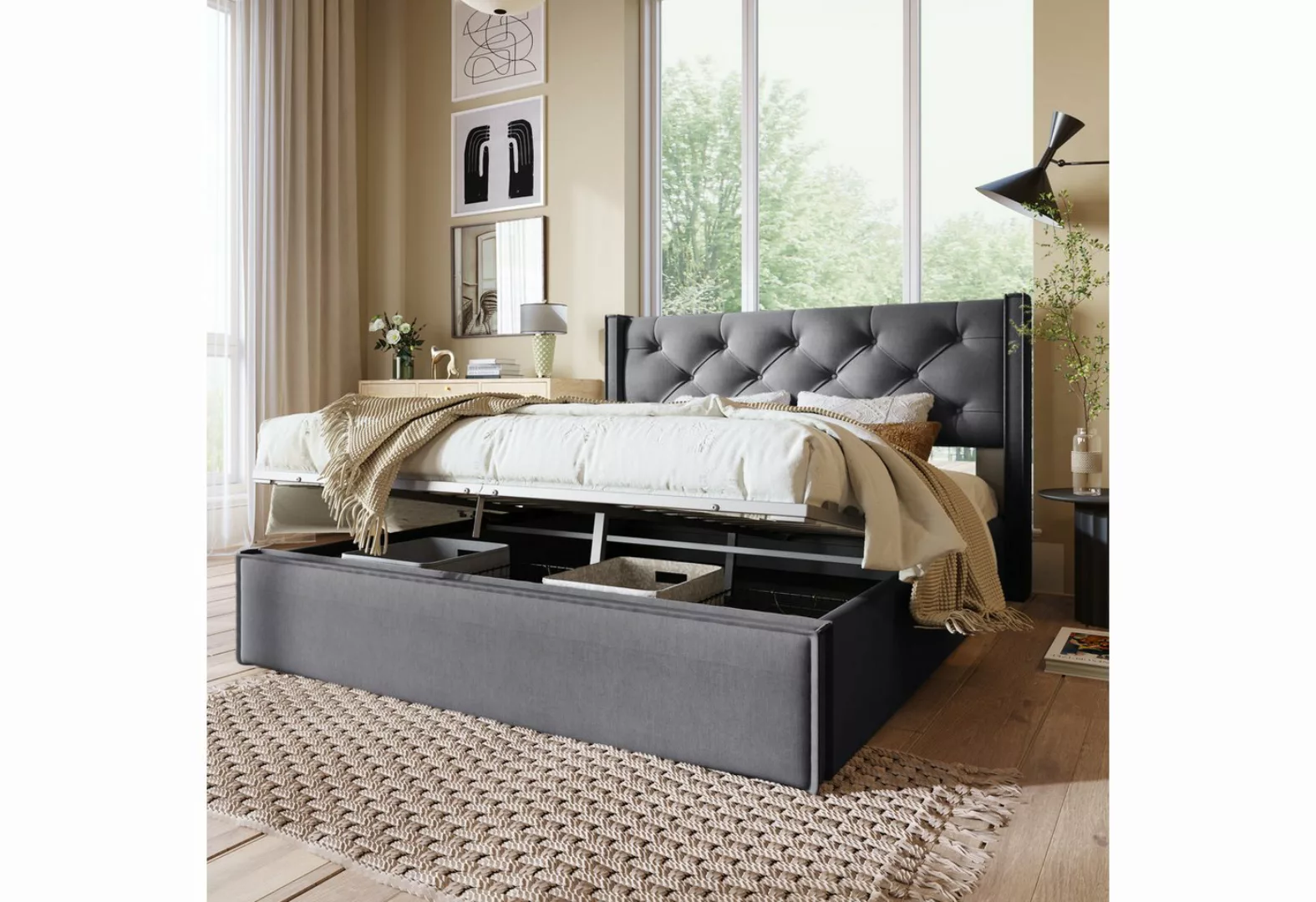 MODFU Polsterbett Hydraulisches (160x200cm,Bett mit Lattenrost aus Metallra günstig online kaufen