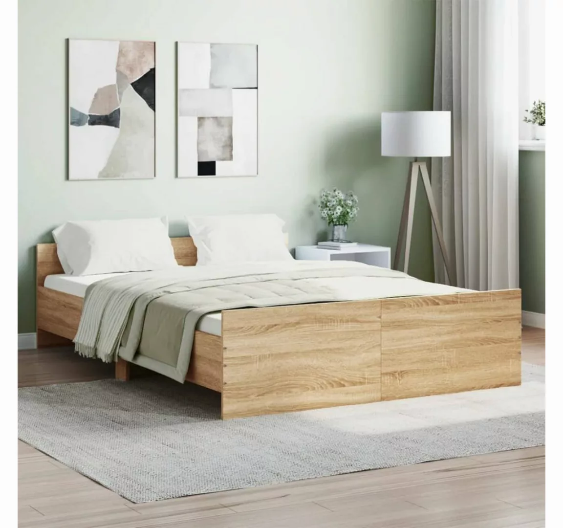 furnicato Bett Bettgestell mit Kopf- und Fußteil Sonoma-Eiche 140x190 cm günstig online kaufen