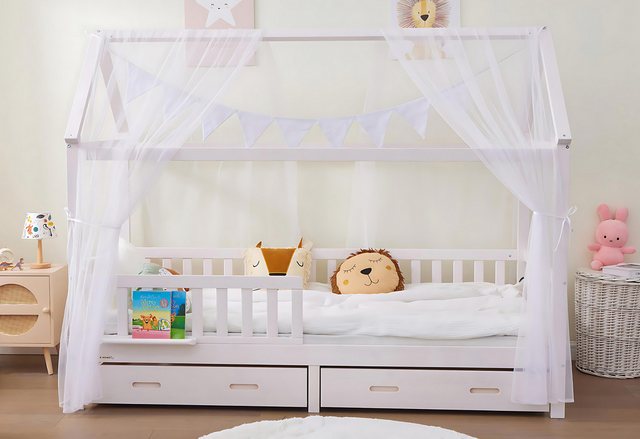 Alavya Home® Hausbett CLOUD I KOMPLETT SET mit 2 Schubkästen (Kinderbett 80 günstig online kaufen