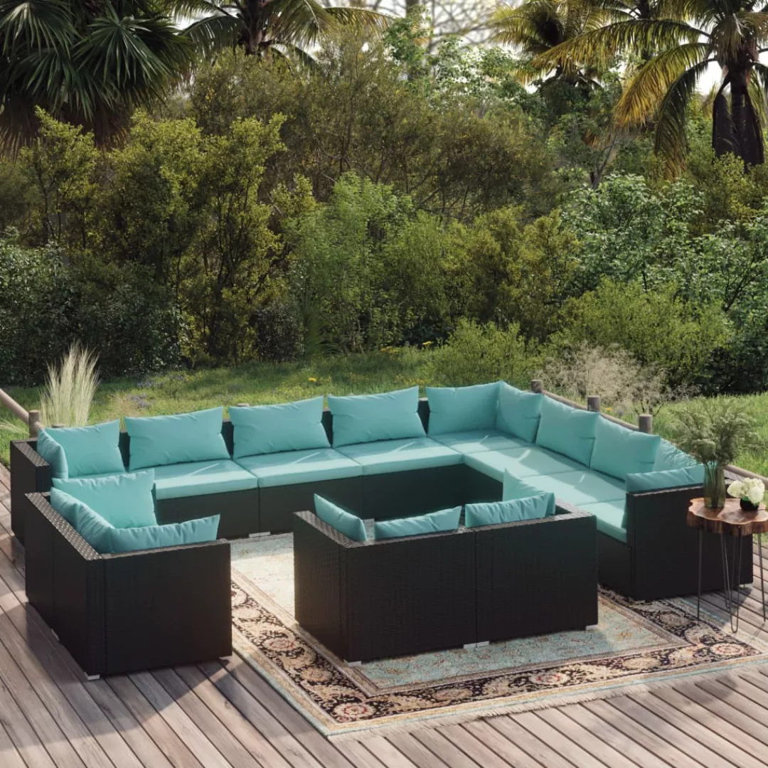 Vidaxl 12-tlg. Garten-lounge-set Mit Kissen Schwarz Poly Rattan günstig online kaufen