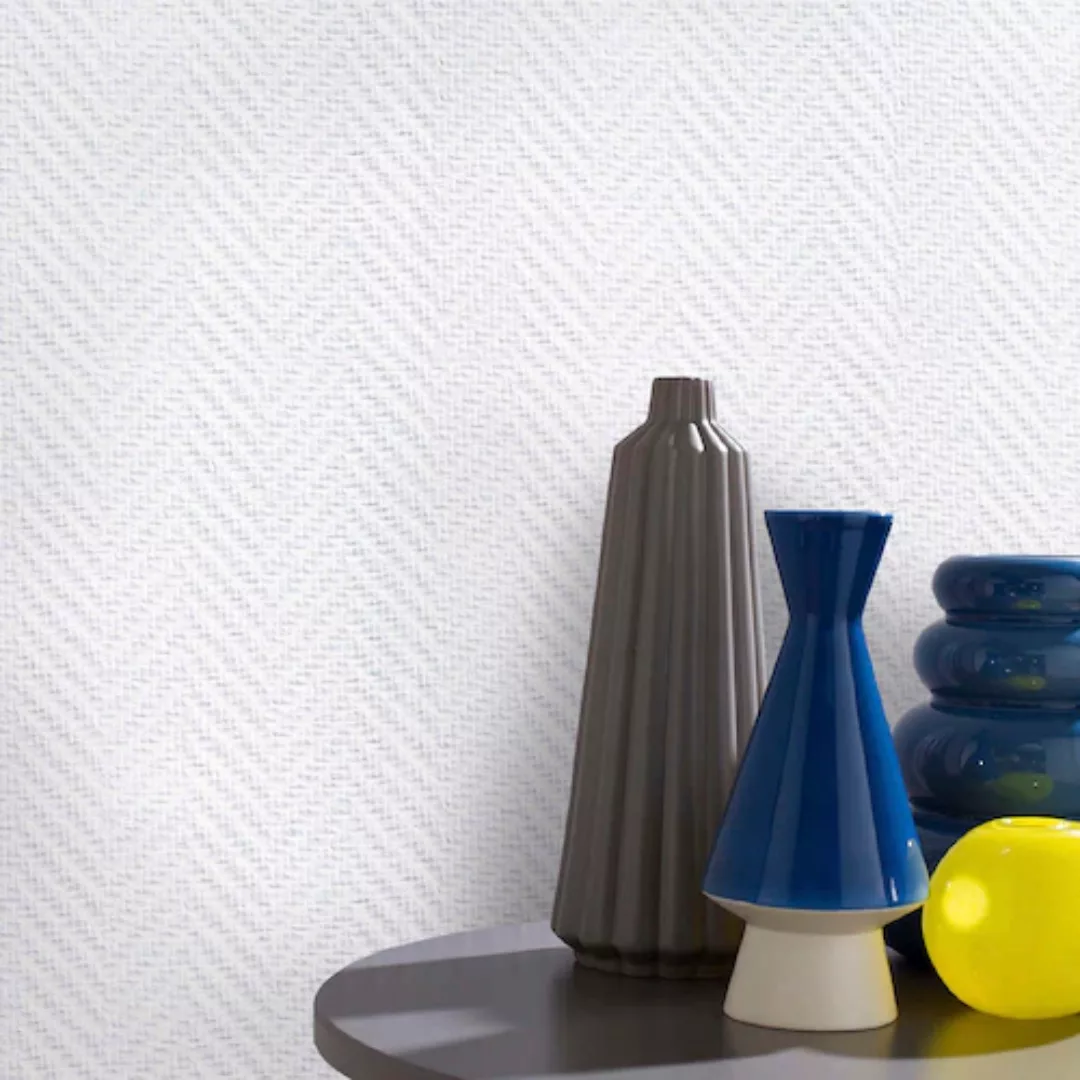 Isoliertapete »Fresco Vorgestrichen Glasfaservliestapete Fischgrät Weiss 25 günstig online kaufen