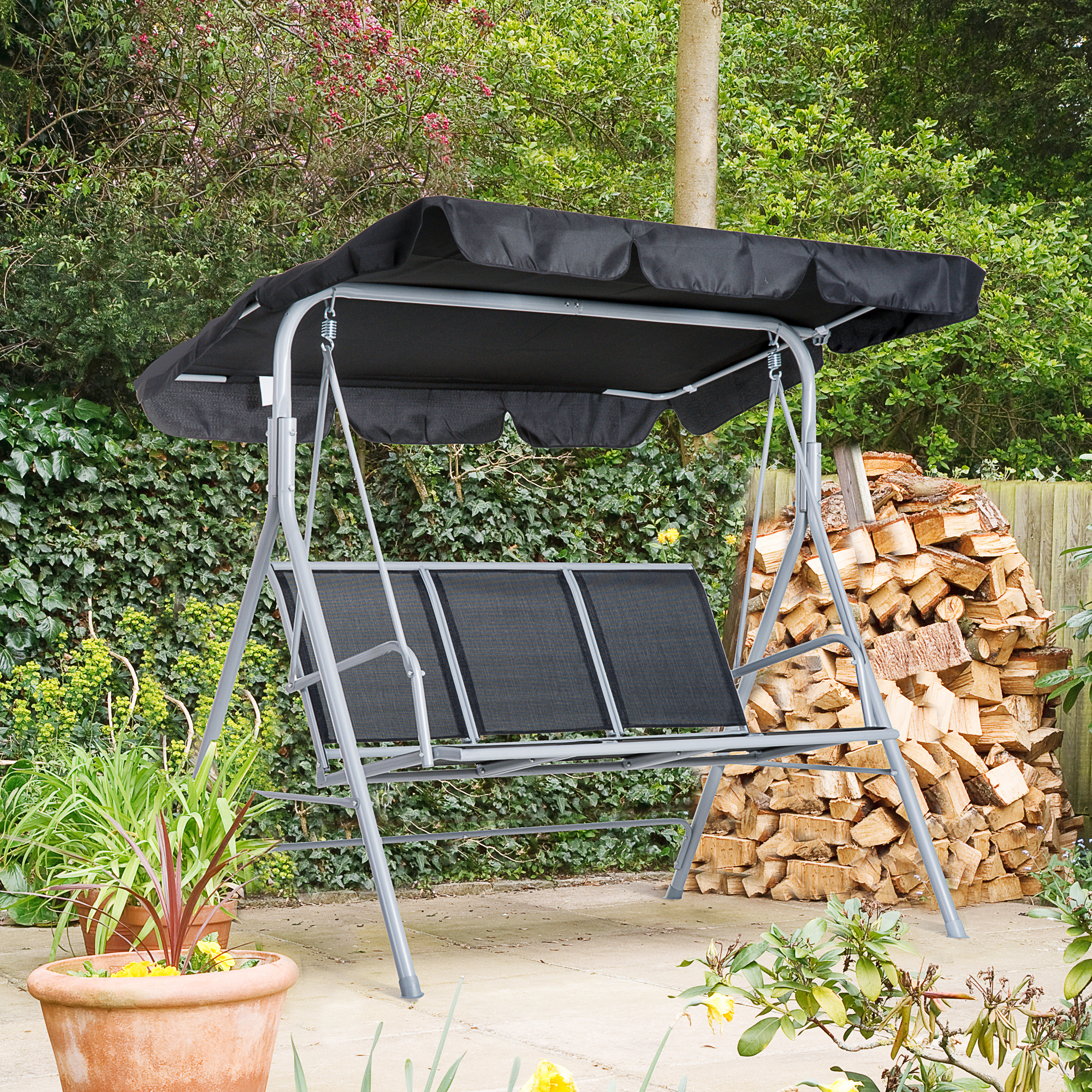 Outsunny Hollywoodschaukel 3-Sitzer elegante Gartenschaukel mit Dach Metall günstig online kaufen