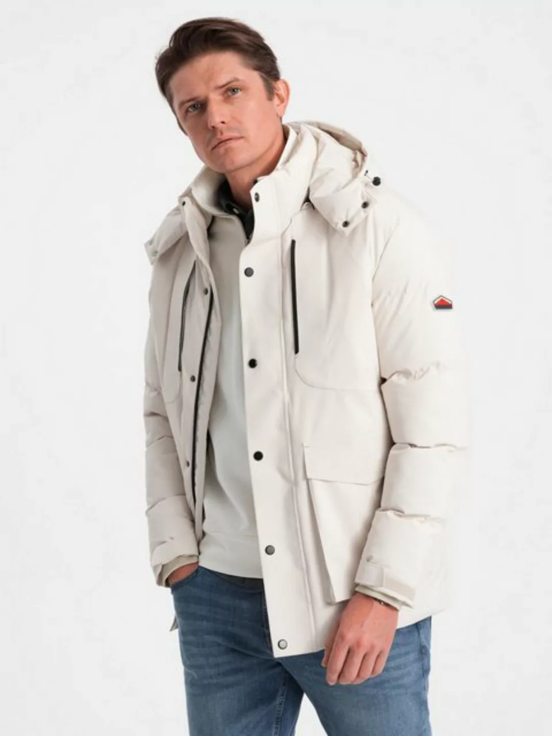 OMBRE Winterjacke Herren-Winterjacke mit abnehmbarer Kapuze und Cargotasche günstig online kaufen