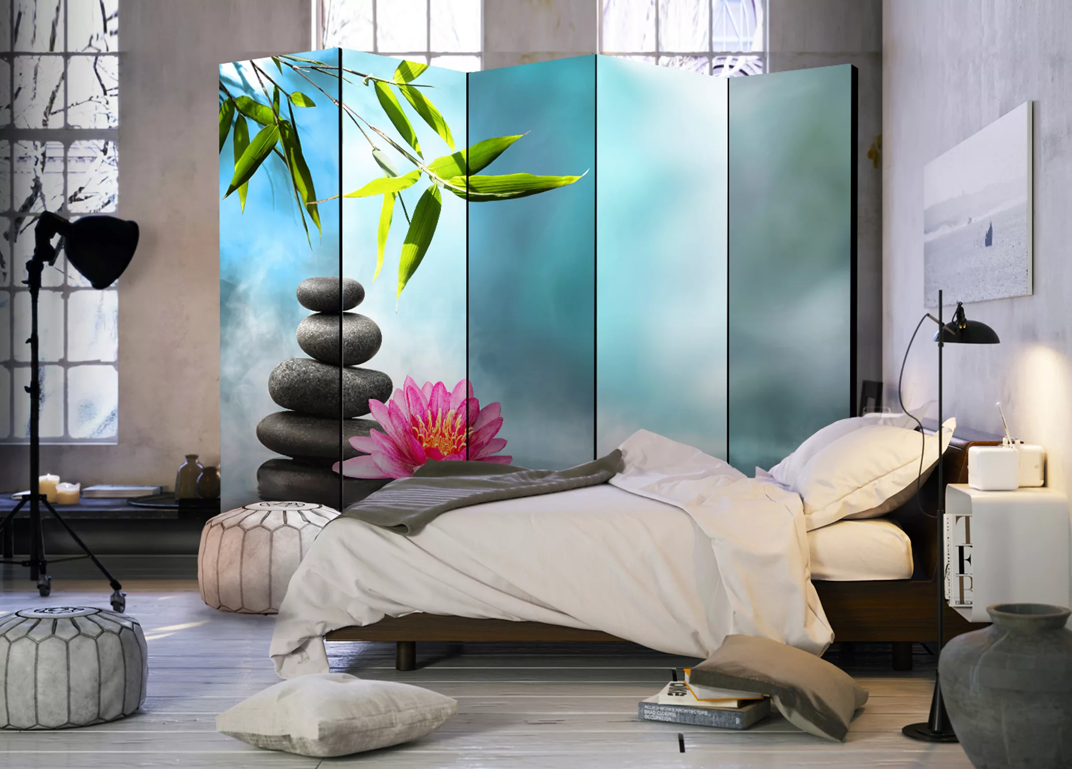 5-teiliges Paravent - Water Lily And Zen Stones Ii [room Dividers] günstig online kaufen