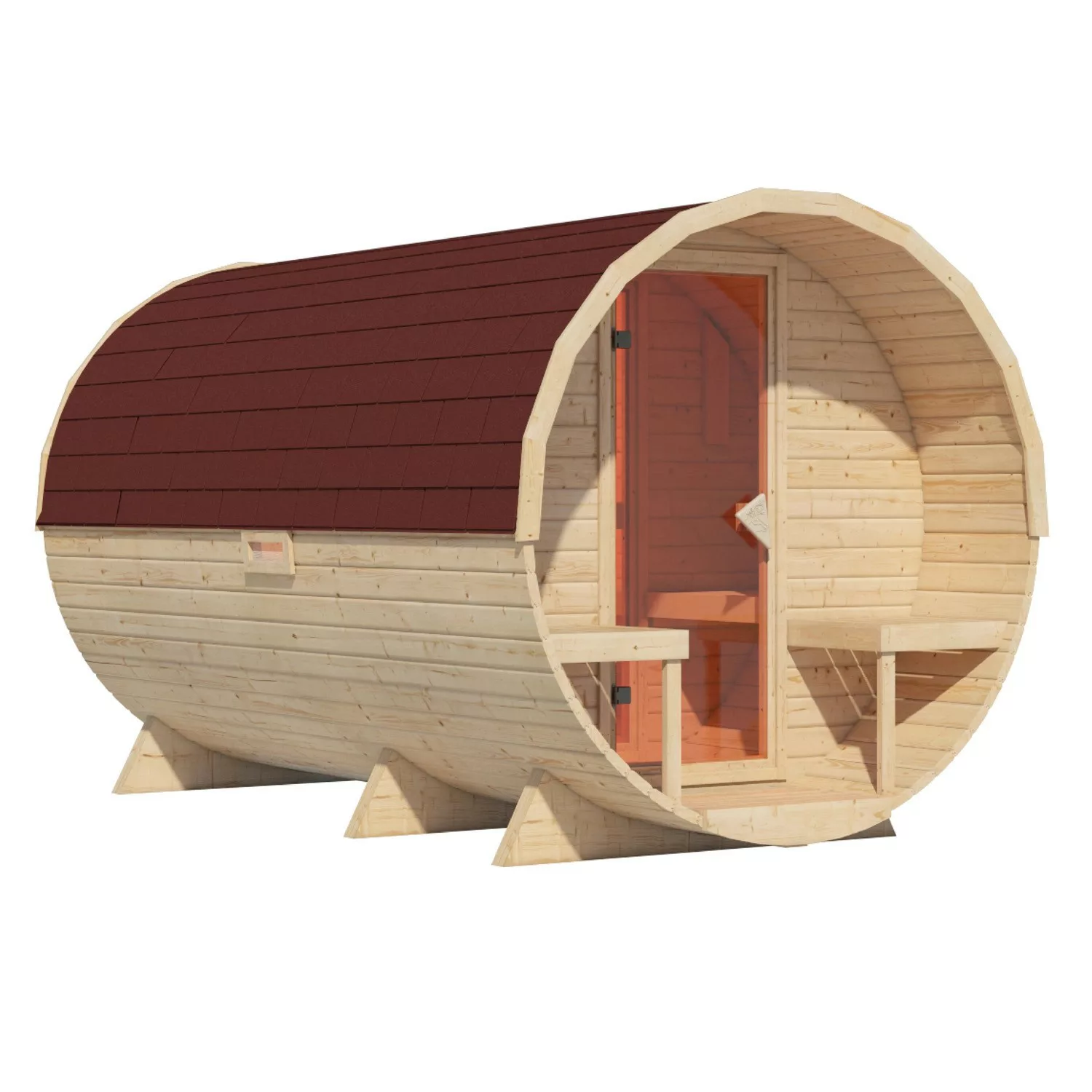Karibu Fass-Sauna 3 Set Naturbelassen mit Schindeln Rot günstig online kaufen