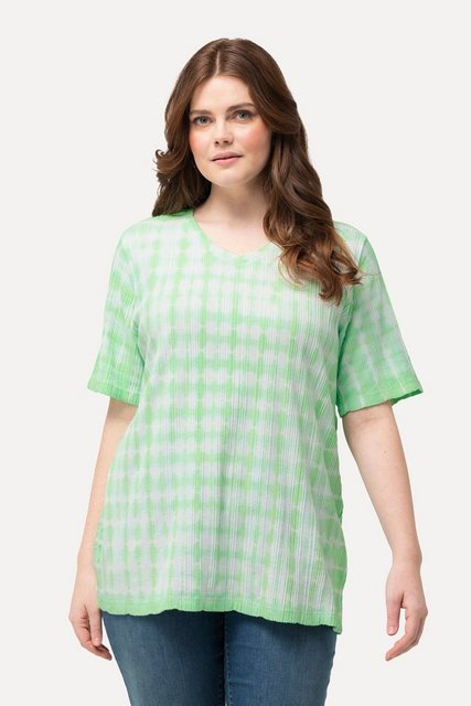 Ulla Popken Rundhalsshirt T-Shirt Batikdruck Struktur V-Ausschnitt Halbarm günstig online kaufen