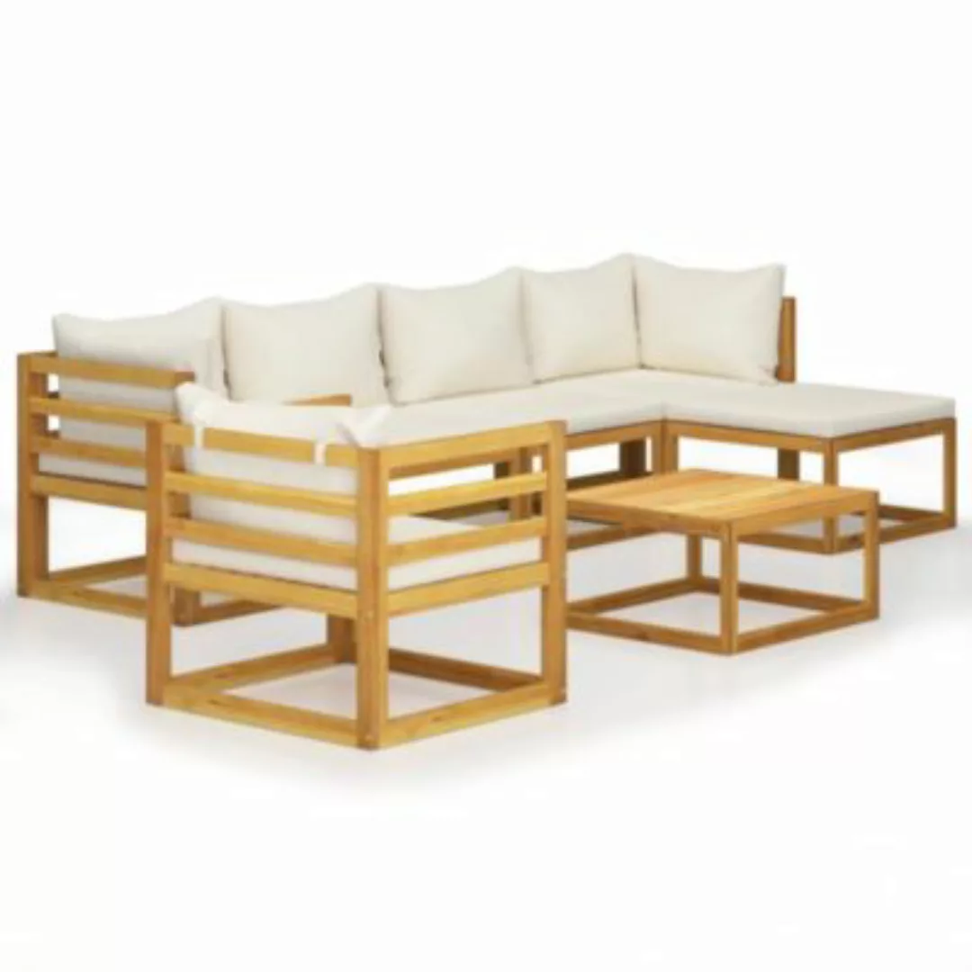 7-tlg. Garten-lounge-set Mit Auflagen Creme Massivholz Akazie günstig online kaufen