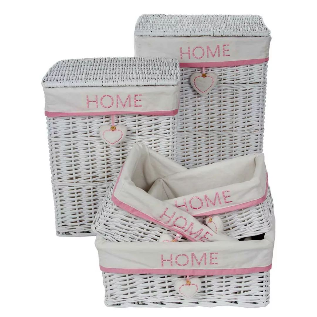 Wäschekorb Set im Landhausstil Weiß und Pink (fünfteilig) günstig online kaufen