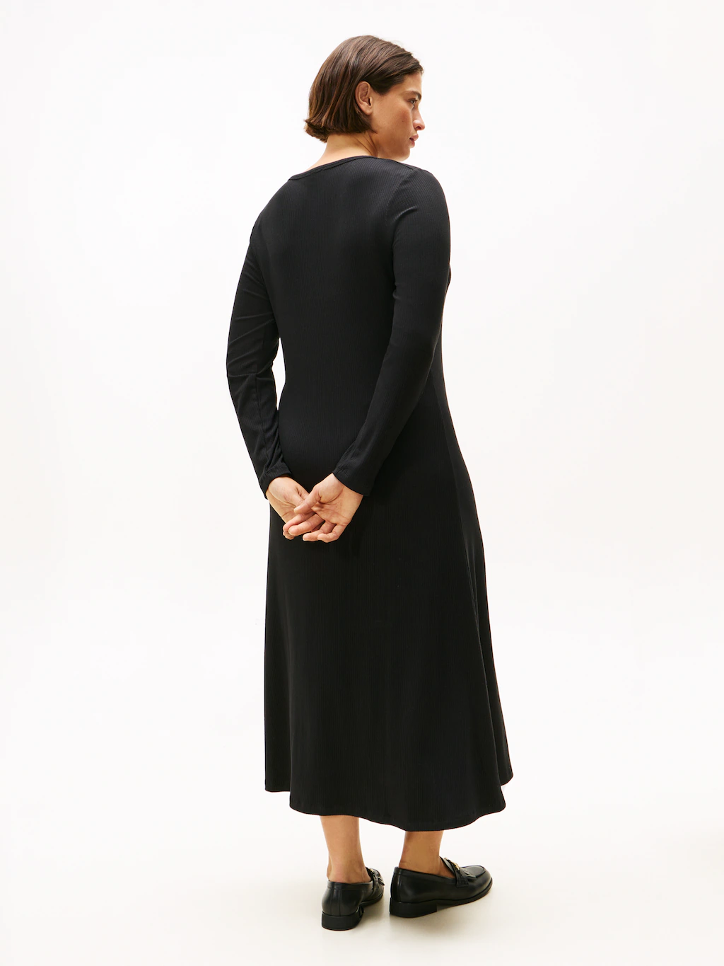 Tommy Hilfiger Curve A-Linien-Kleid "CRV 5X2 RIB FLARE MIDI DRESS LS", in g günstig online kaufen