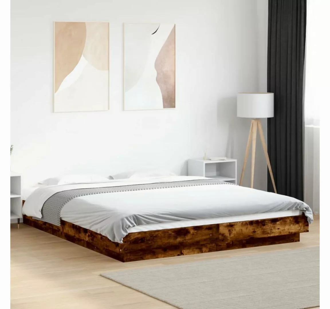 vidaXL Bett, Bettgestell mit LED Räuchereiche 160x200 cm Holzwerkstoff günstig online kaufen