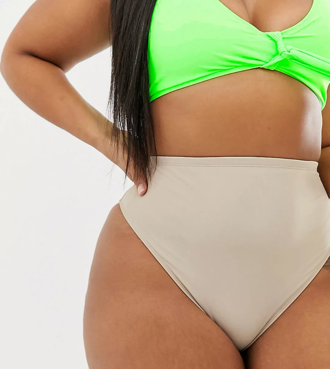 ASOS DESIGN curve – Nerzbraune Bikinihose mit hohem Bund-Rosa günstig online kaufen