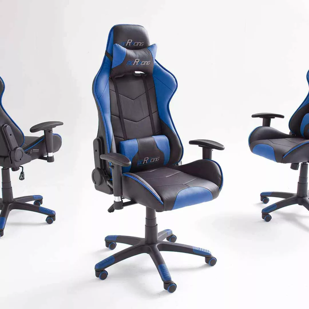 Büro Drehstuhl in Schwarz Blau Racer Design günstig online kaufen