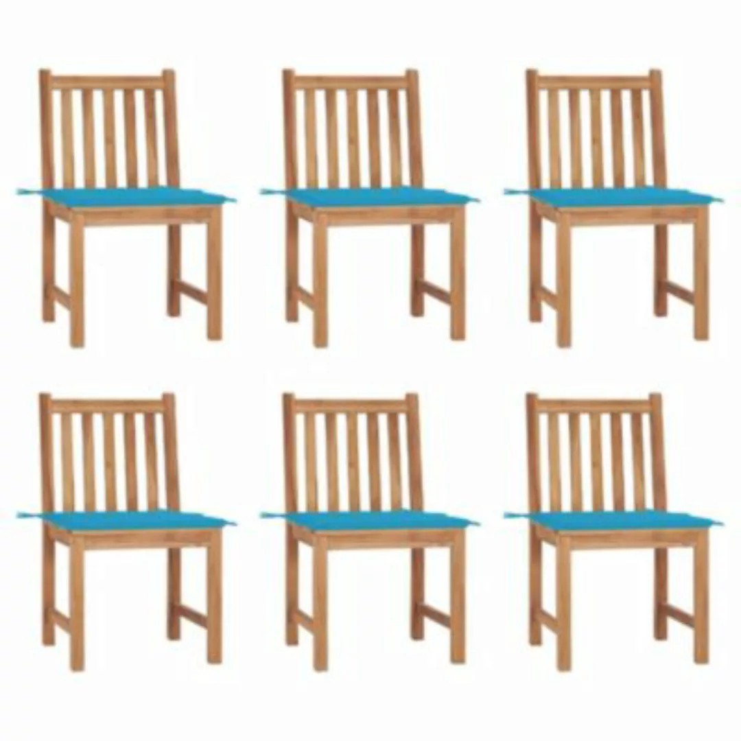 vidaXL Gartenstühle 6 Stk. mit Kissen Massivholz Teak Gartenstuhl blau günstig online kaufen