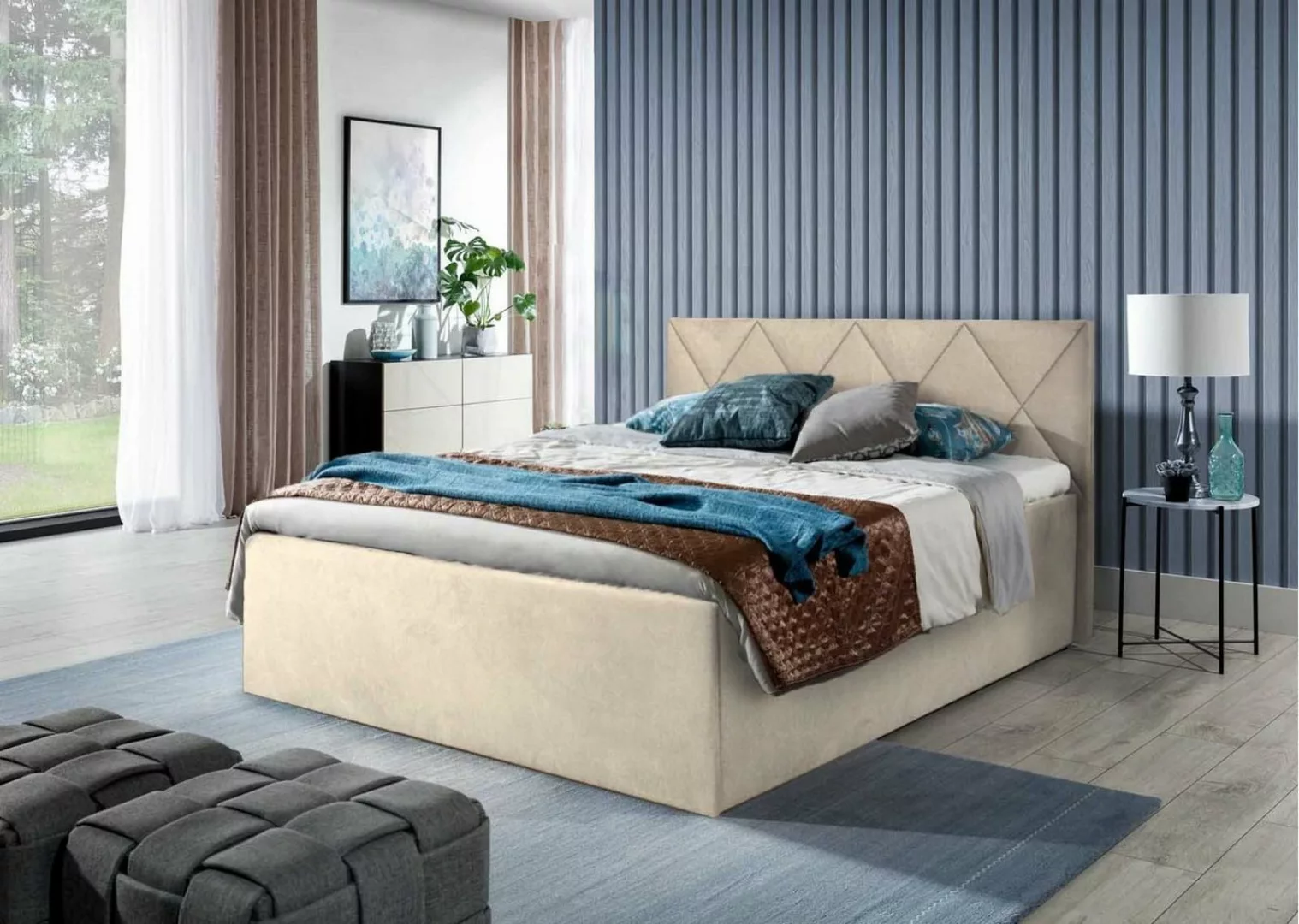 Halmon Schlafkomfort Betten Polsterbett Tang, Kopfteil mit einer Rautenstep günstig online kaufen