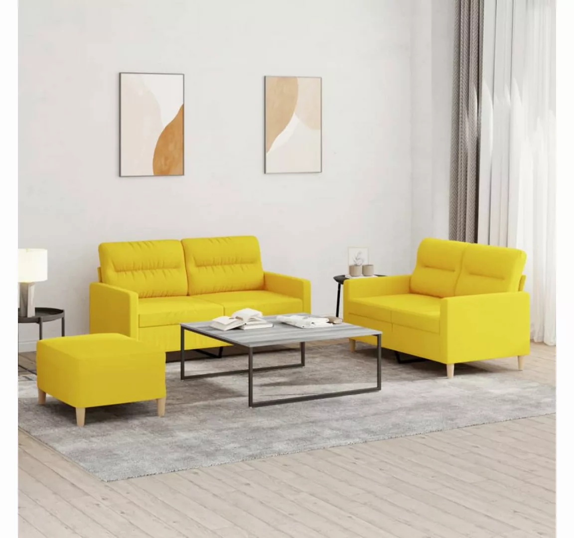 vidaXL Sofa Sofagarnitur Set mit Kissen Stoff, 3-tlg., Gelb günstig online kaufen