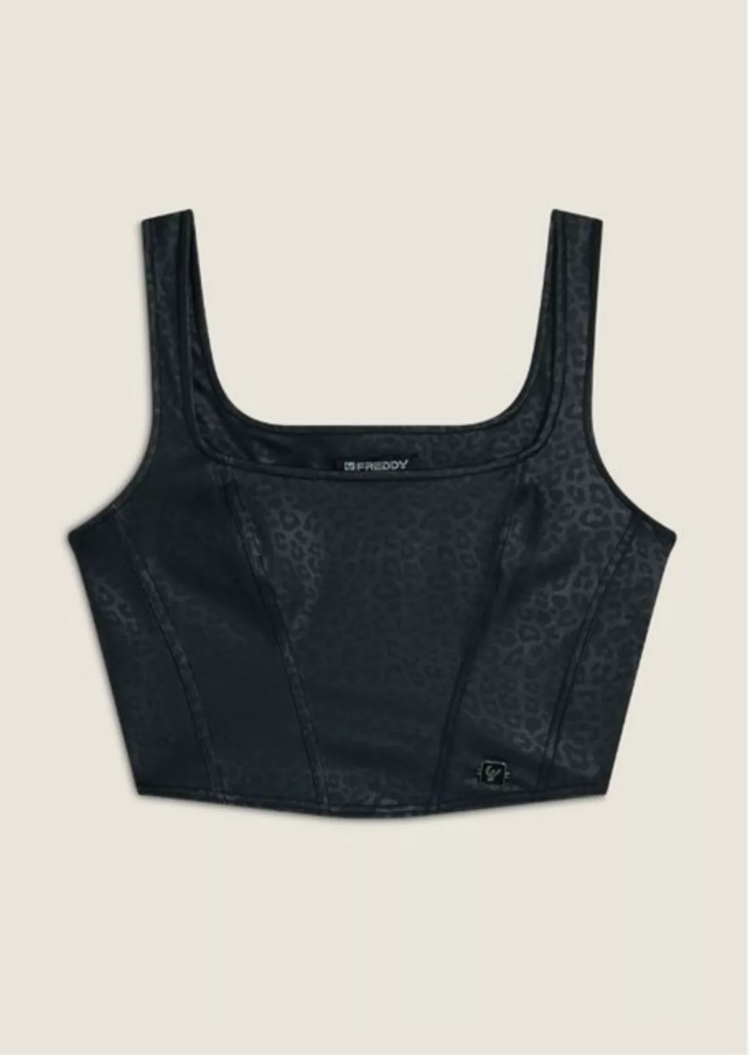 Freddy Crop-Top Freddy Bustier-Top Kunstleder Leo-Print Schwarz günstig online kaufen