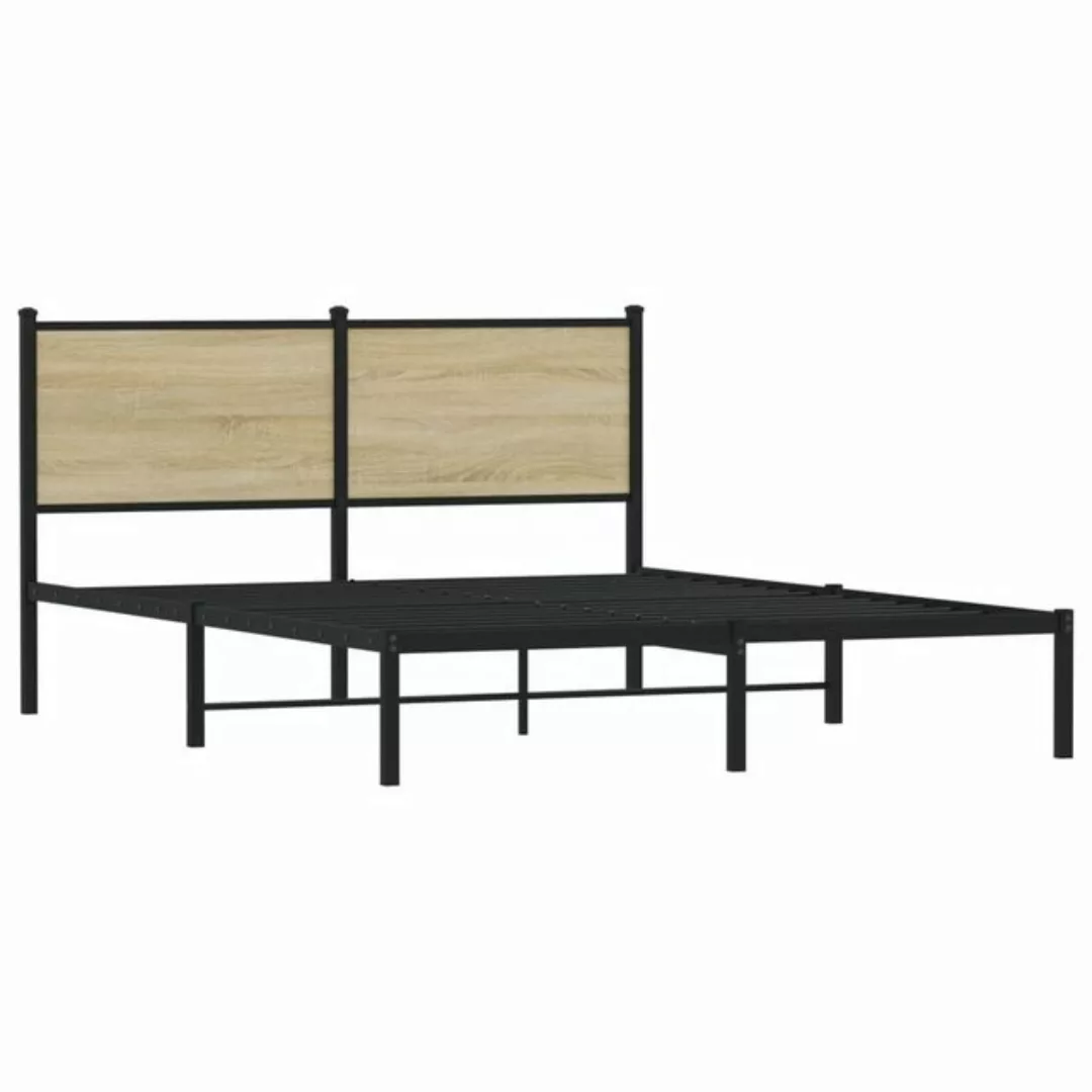 vidaXL Bett Bettgestell mit Kopfteil Metall Sonoma-Eiche 137x190 cm günstig online kaufen