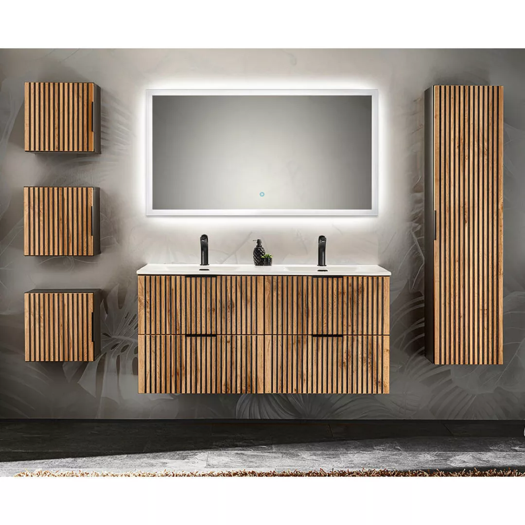 Badezimmer Komplett Set mit Doppelwaschtisch, Hängeschränken, Hochschrank X günstig online kaufen