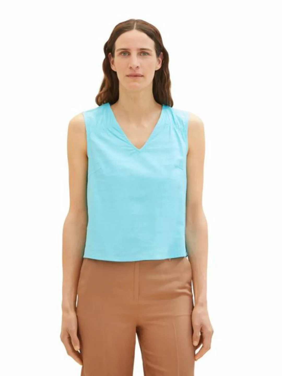 TOM TAILOR Shirttop Ärmellose Bluse V-Ausschnitt Top aus Leinen BLUSENTOP 5 günstig online kaufen