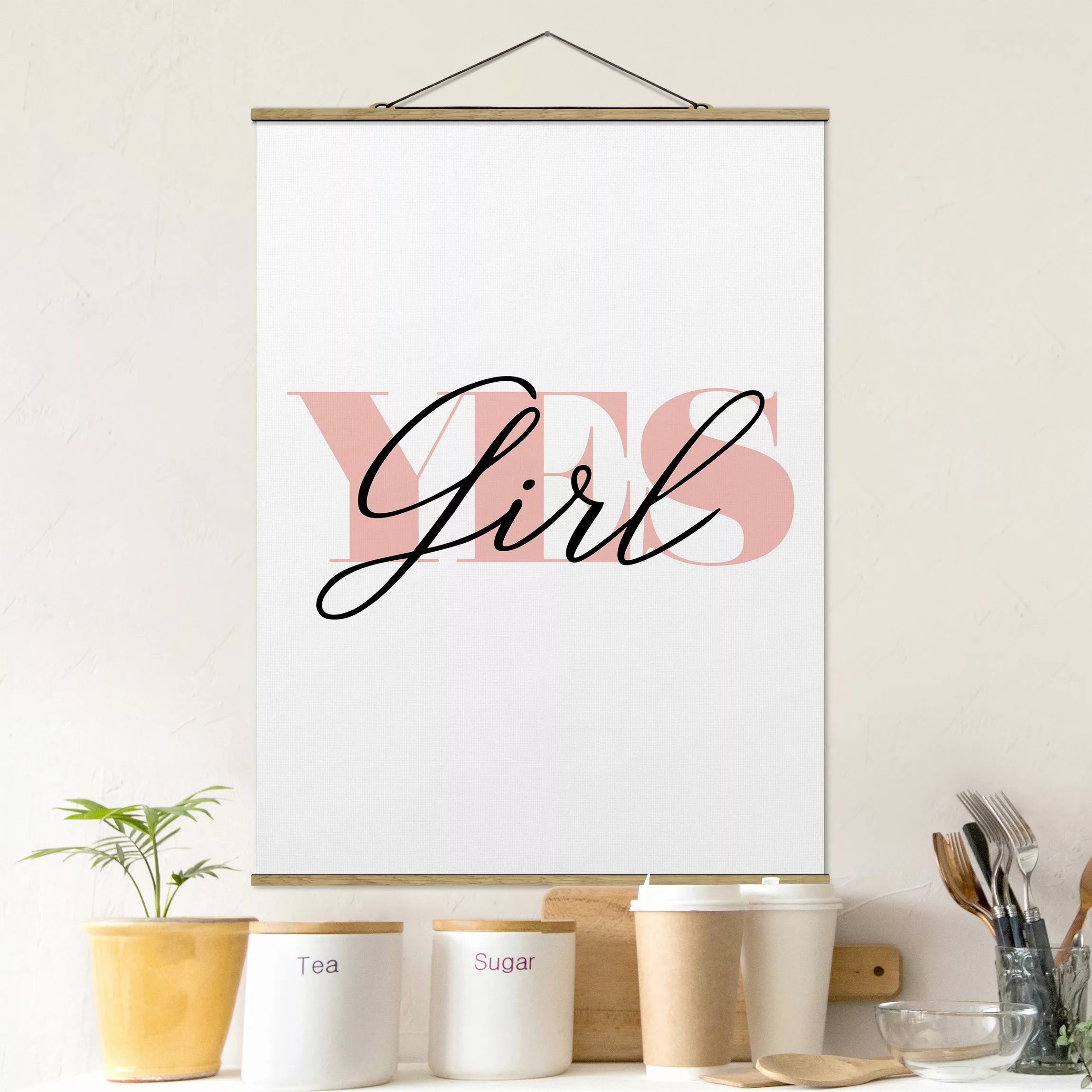 Stoffbild Spruch mit Posterleisten - Hochformat YES Girl günstig online kaufen