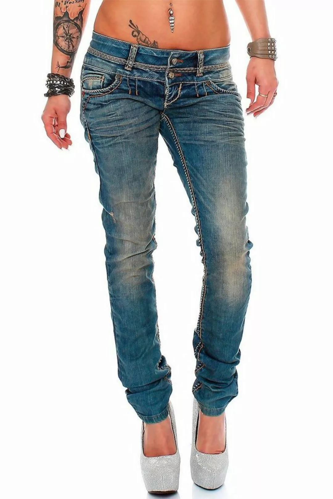 Cipo & Baxx 5-Pocket-Jeans Low Waist Hose BA-CBW0347 Stonewashed mit Kontra günstig online kaufen