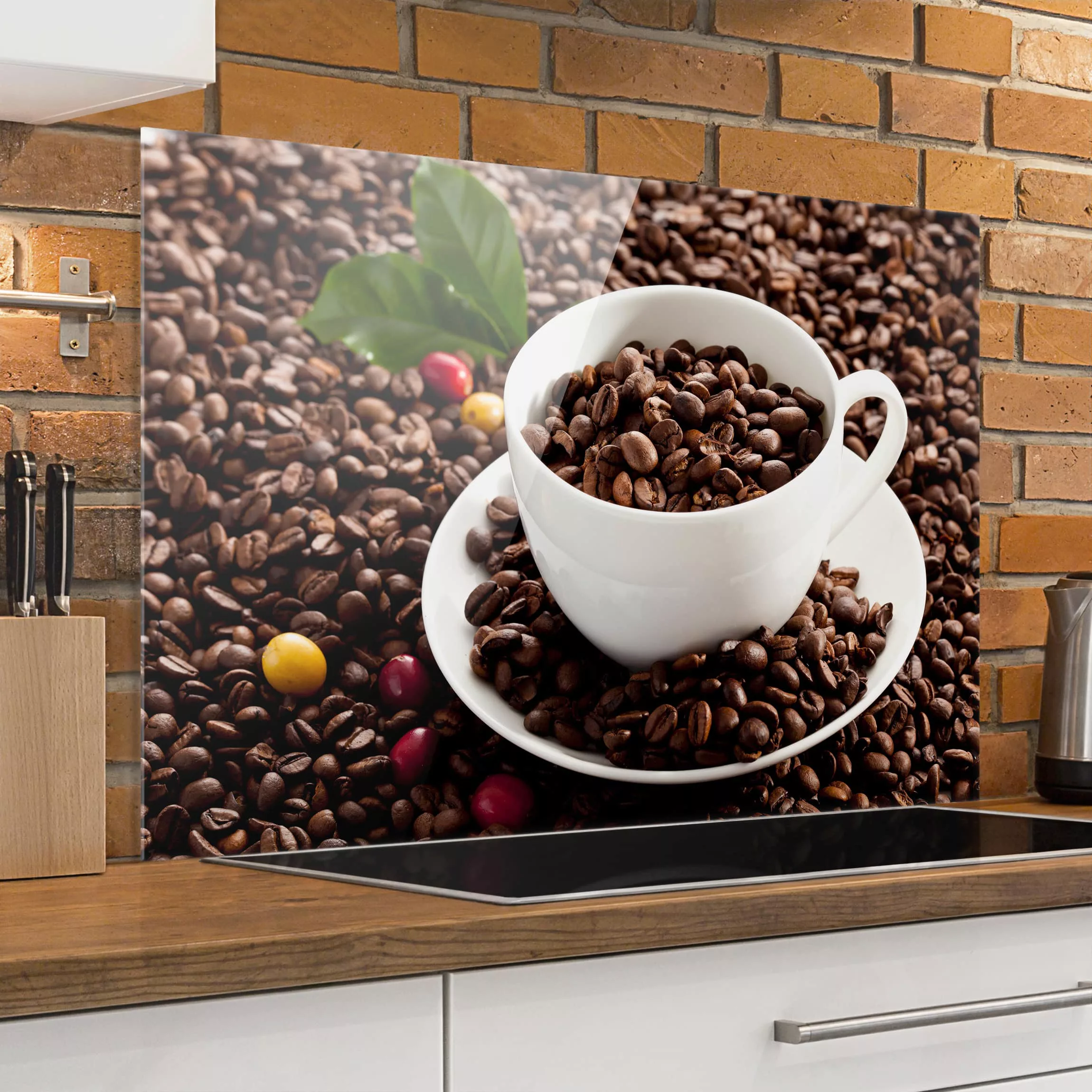 Glas Spritzschutz Kaffee - Querformat 3:2 Kaffeetasse mit gerösteten Kaffee günstig online kaufen