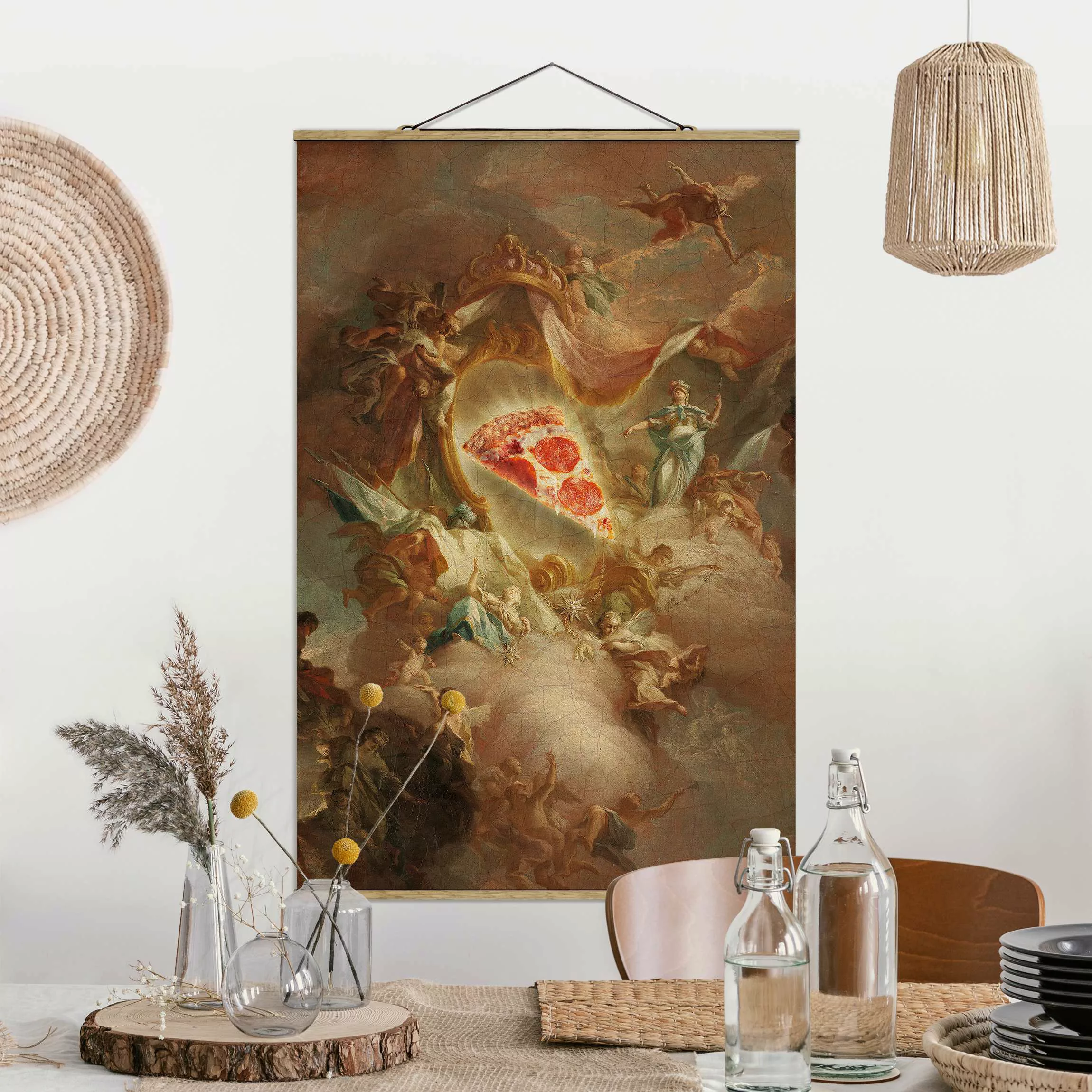 Stoffbild Kunstdruck mit Posterleisten - Hochformat Heilige Pizza günstig online kaufen