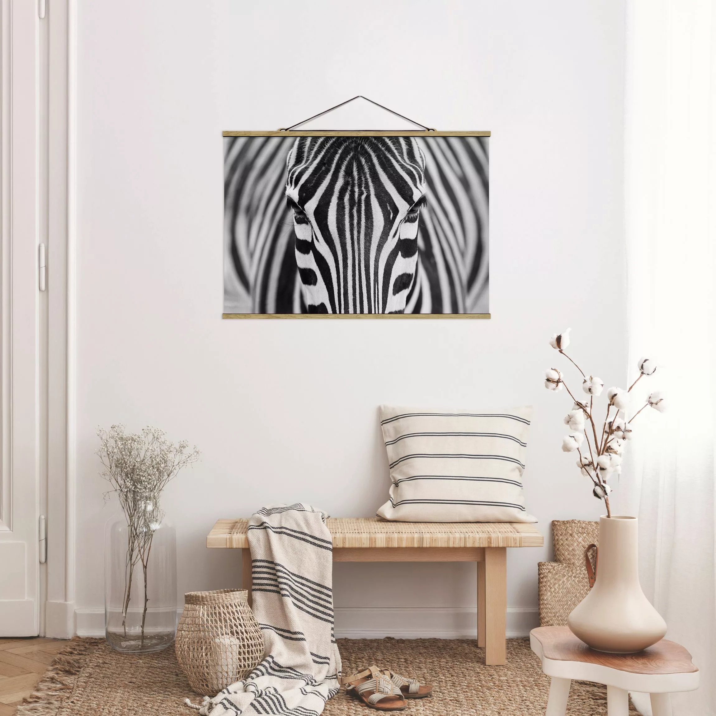 Stoffbild Tiere mit Posterleisten - Querformat Zebra Look günstig online kaufen