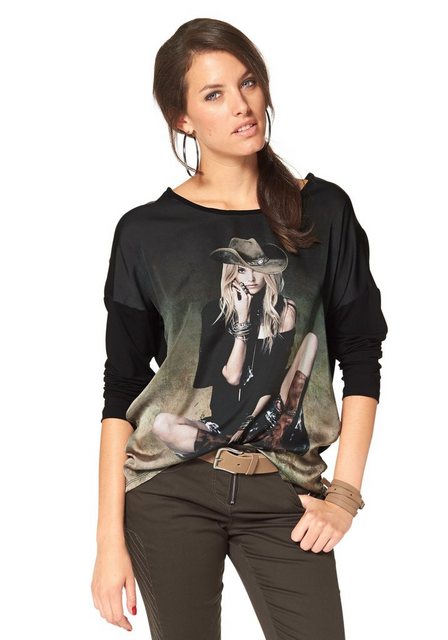 Aniston CASUAL Langarmshirt, mit femininem Frontdruck günstig online kaufen