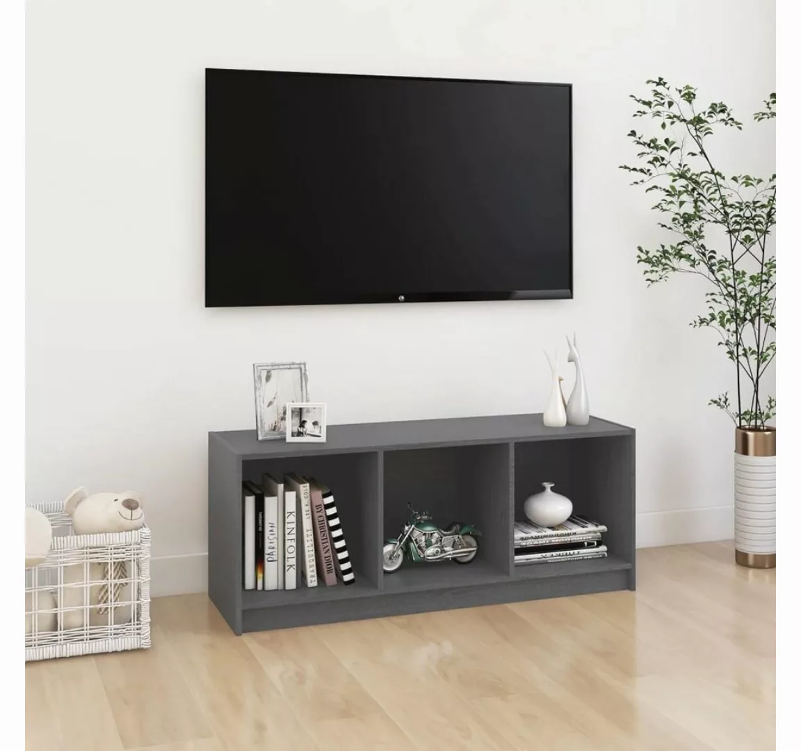 furnicato TV-Schrank Grau 104x33x41 cm Massivholz Kiefer günstig online kaufen