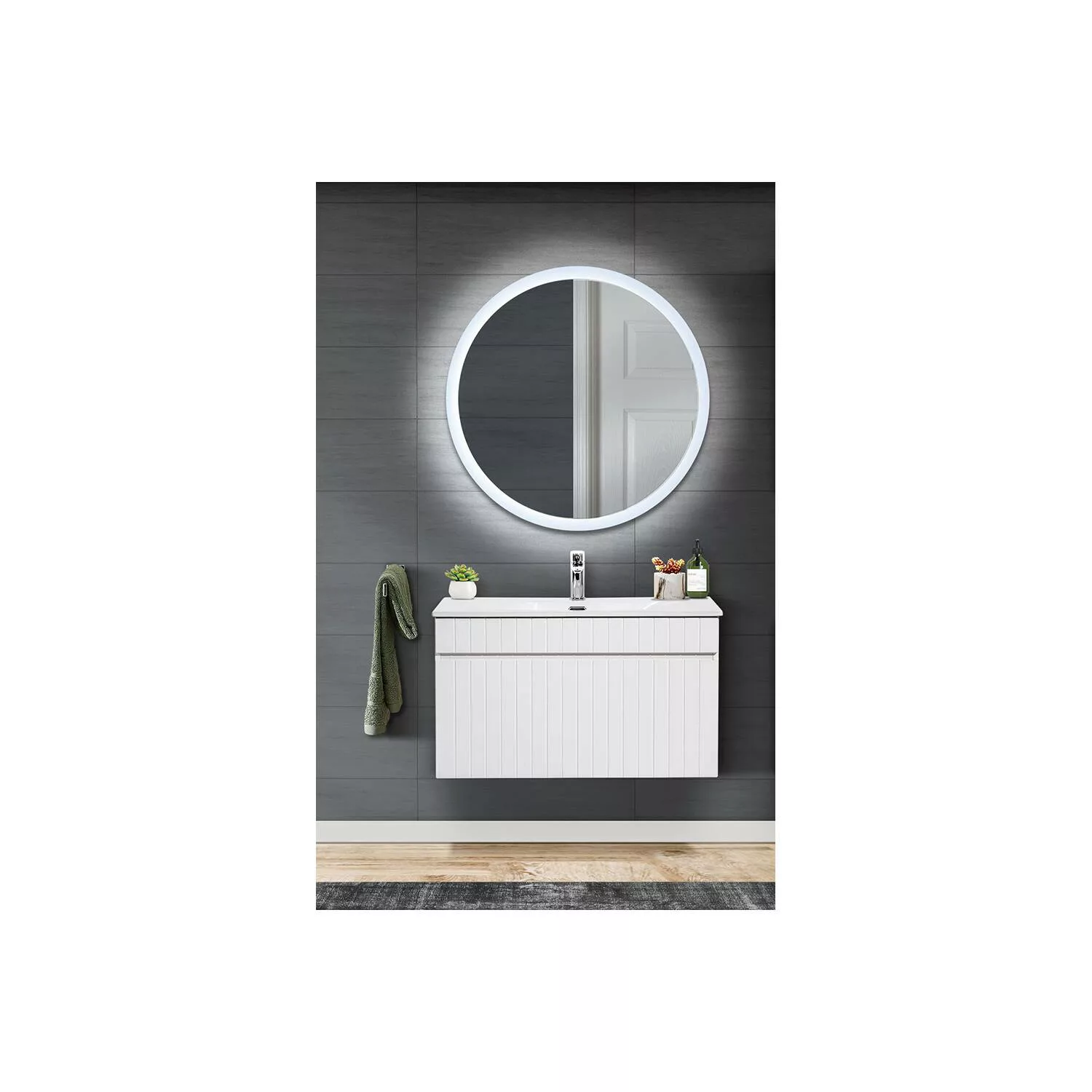 Badmöbel Set IRAKLIO-56 in weiß matt, 80cm Waschtischunterschrank mit Keram günstig online kaufen