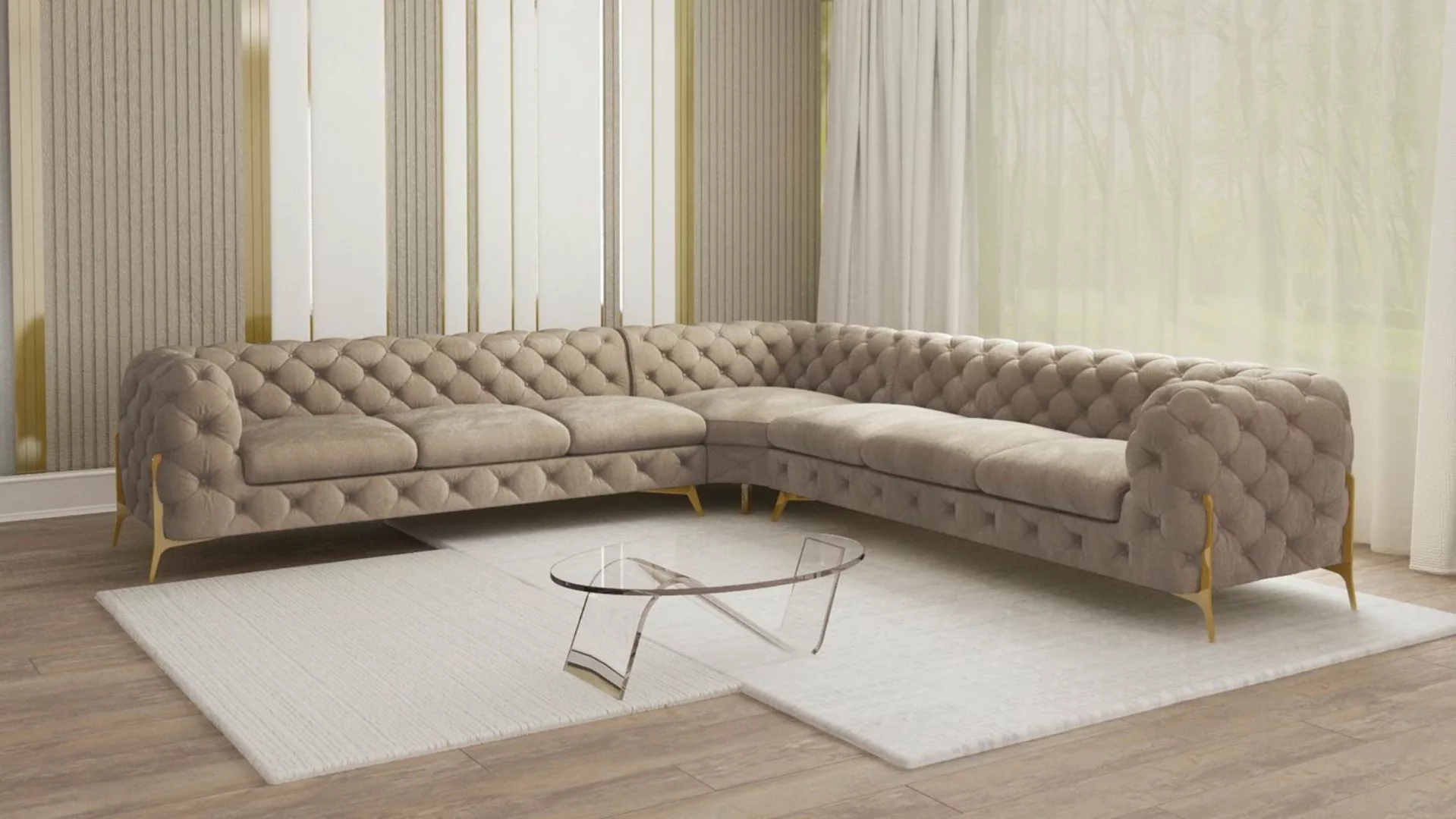 S-Style Möbel Ecksofa Chesterfield Ashley mit Goldene Metall Füßen, mit Wel günstig online kaufen