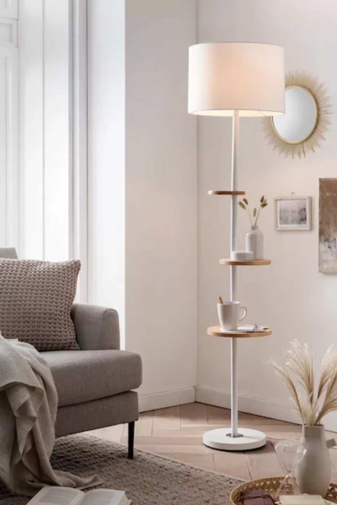SalesFever Stehlampe »Agda«, 1 flammig-flammig, mit 3 Holzablagen günstig online kaufen