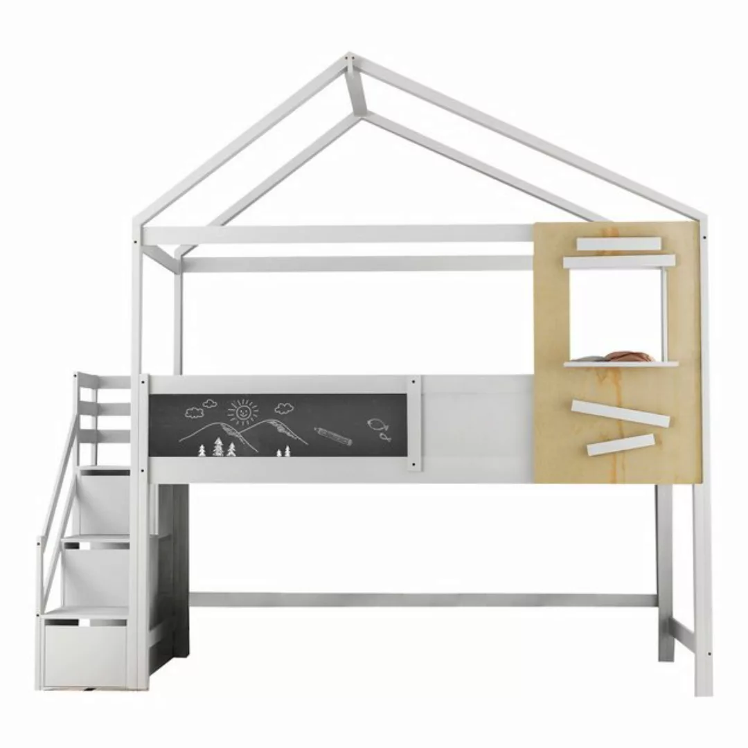 TavilaEcon Etagenbett Hausbett Kinderbett mit Treppe und Fenster, 90x200cm günstig online kaufen