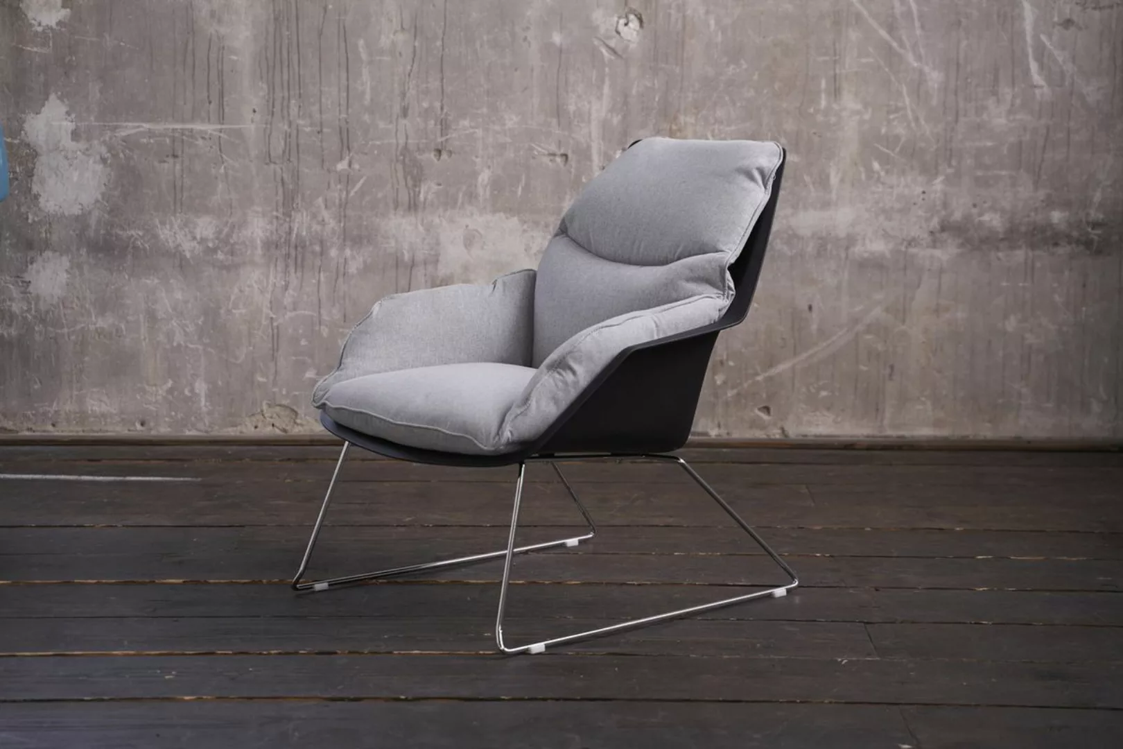 B-Ware KAWOLA Sessel SONNY Relaxsessel Stoff grau mit schwarzer Schale günstig online kaufen