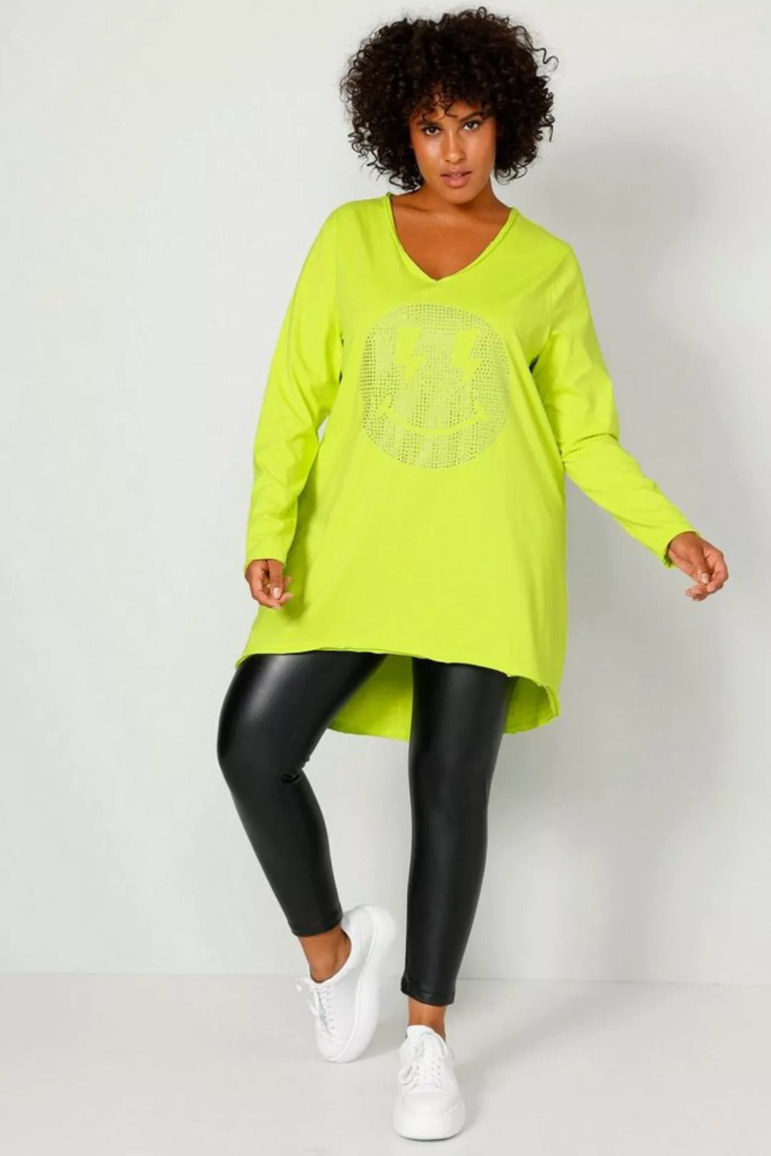 Angel of Style Longsleeve Longshirt A-Line Glitzer-Smiley V-Ausschnitt günstig online kaufen