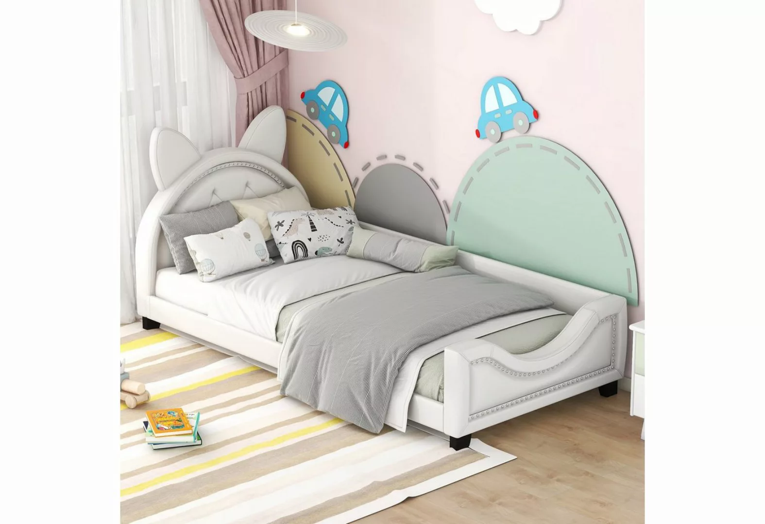 Flieks Polsterbett, Kinderbett Einzelbett mit Karton-Ohren Kunstleder 90x20 günstig online kaufen