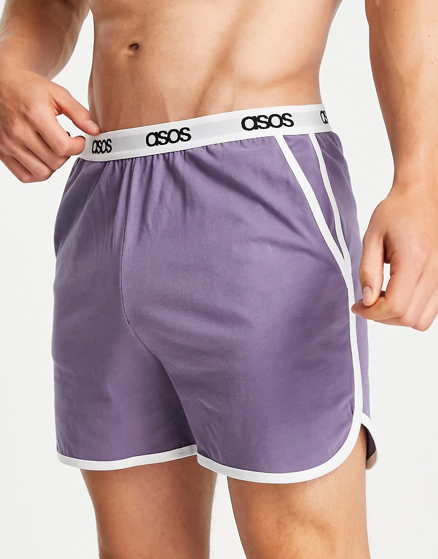 ASOS DESIGN – Lounge-Shorts im Runner-Design in Lila mit kontrastierender P günstig online kaufen