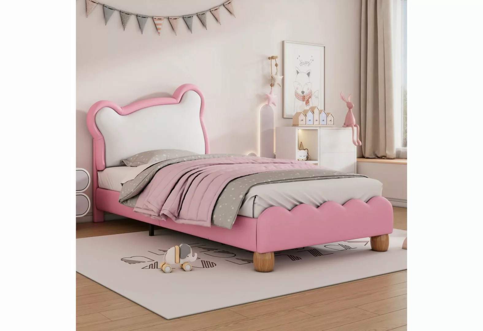 Flieks Polsterbett, Einzelbett Kinderbett 90x200cm mit Bär-Form Kopfteil Ku günstig online kaufen