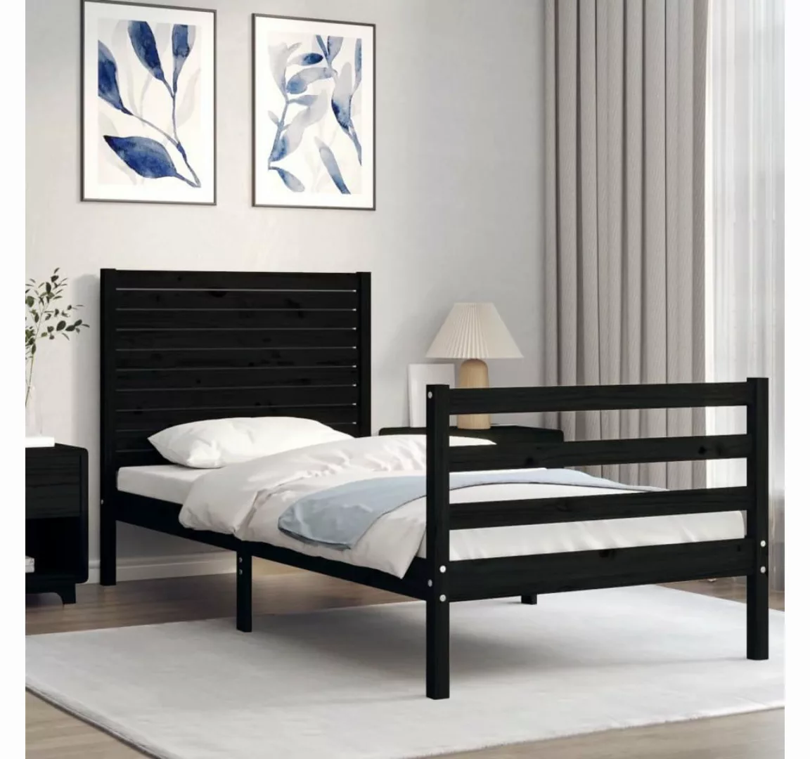 vidaXL Bett Massivholzbett mit Kopfteil Schwarz 90x200 cm günstig online kaufen